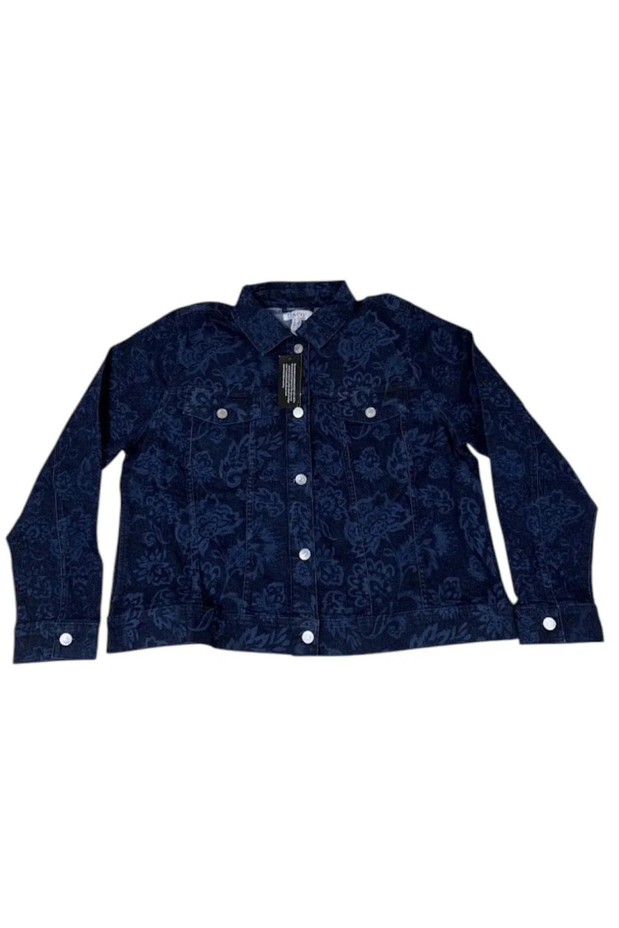 Denim & Co. Women's Laser Printed Denim Jacket with Pockets Dark Wash - Regular